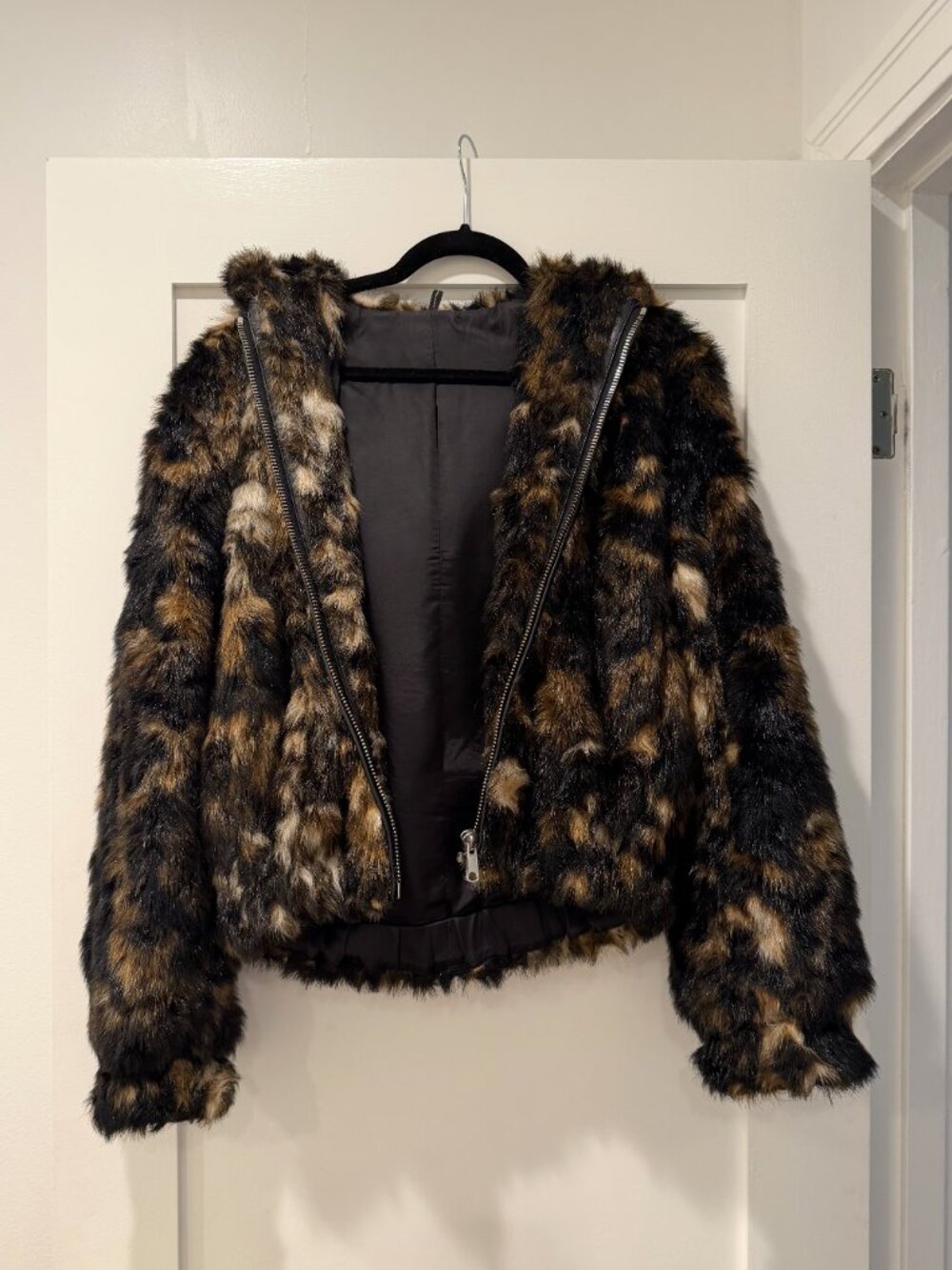 Helmut Lang Faux Fur Hooded Bomber Jacket